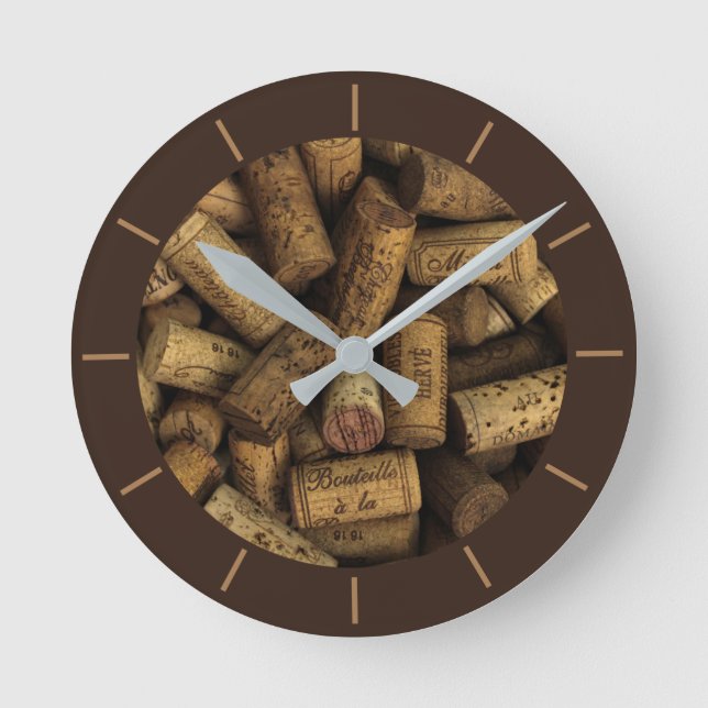 Wine Lover Bottle Corks Brown Photographic Round Clock (Front)