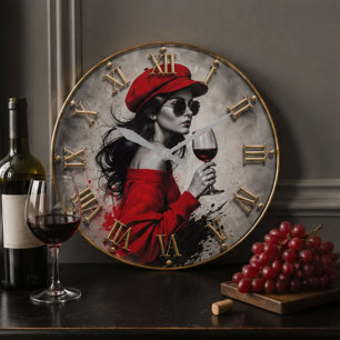 Wine Lover Fashion Woman Large Clock