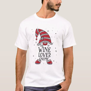 Wine Lover Gnome Buffalo Plaid Matching Christmas T-Shirt