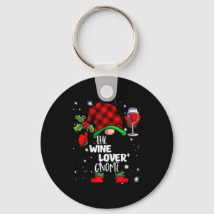 Wine Lover Gnome Red Buffalo Plaid Matching Family Key Ring
