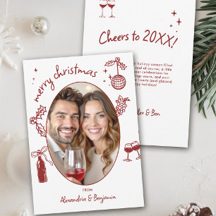 Wine Lover Hand-Drawn Whimsical Photo Holiday Card