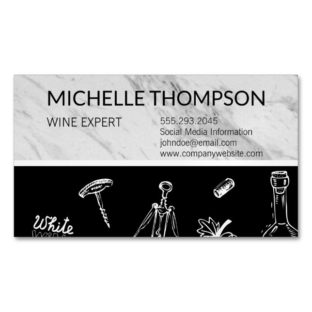 Wine Lover Marble Black Colour Block Magnetic Business Card (Front)