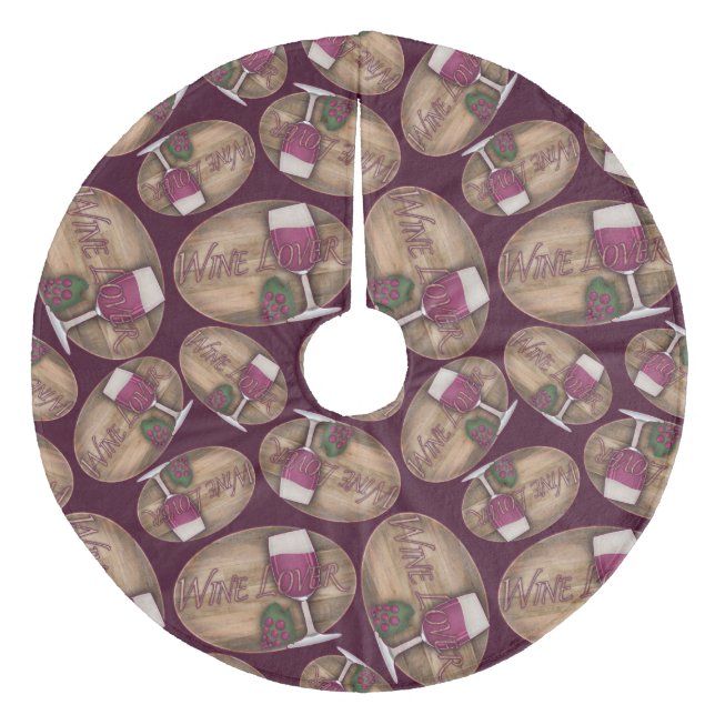 Wine Lover on Wood Oval Fleece Tree Skirt (Front)