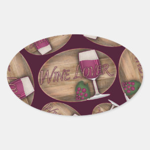 Wine Lover on Wood Oval Sticker