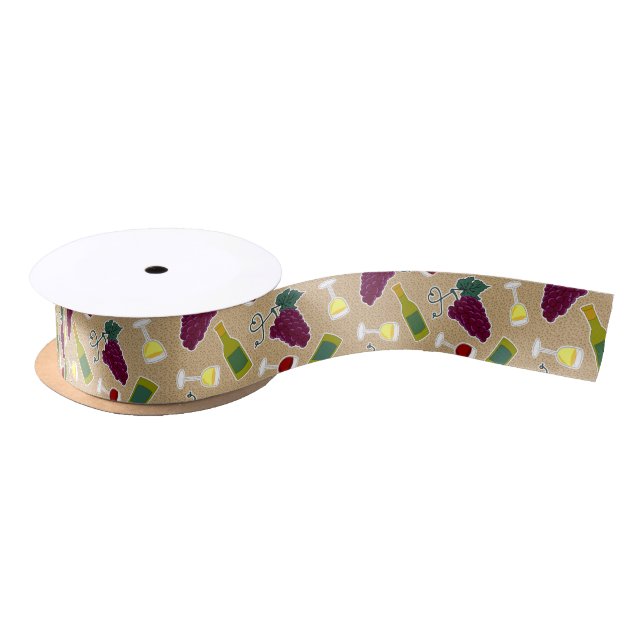 Wine Lover Pattern Satin Ribbon (Spool)