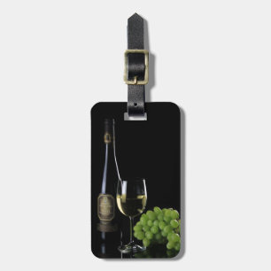Wine Lover White Wine Bottle Glass Grapes Luggage Tag