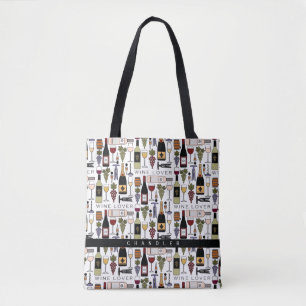 Wine Lovers Bottles, Glasses & Accessories Pattern Tote Bag