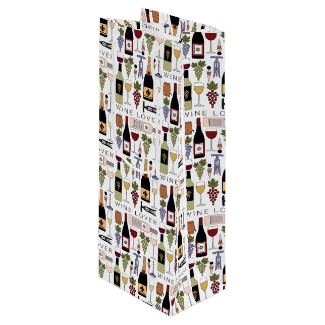 Wine Lovers Bottles, Glasses & Accessories Pattern Wine Gift Bag (Front Angled)