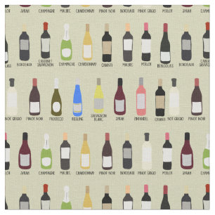 Wine Lovers Bottles with Names Patterned Fabric