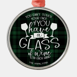Wine Lovers Funny 2020 Covid Christmas Green Plaid Metal Tree Decoration