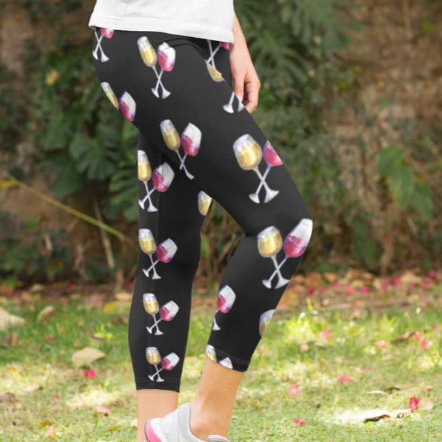 Wine Lovers Red White glasses Pattern Capri Leggings (Creator Uploaded)