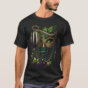 Wine Mardi Gras Mask and Beads Glasses of Wine Dri T-Shirt