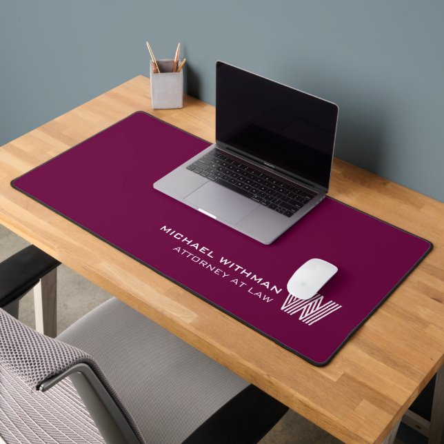 WINE  Minimal Monogram Initial CORPORATE BUSINESS Desk Mat (Office 2)