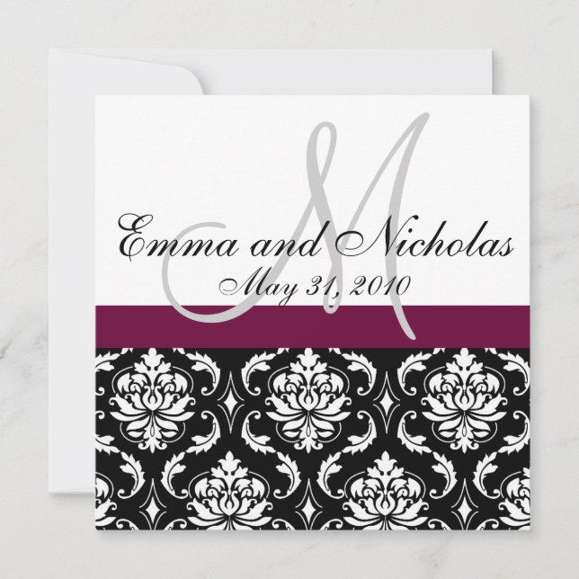 Wine Monogram Damask Wedding Invitation Front (Front)
