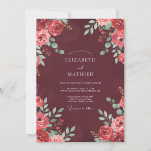 Wine Moody Botanical Autumn Wedding Invitation