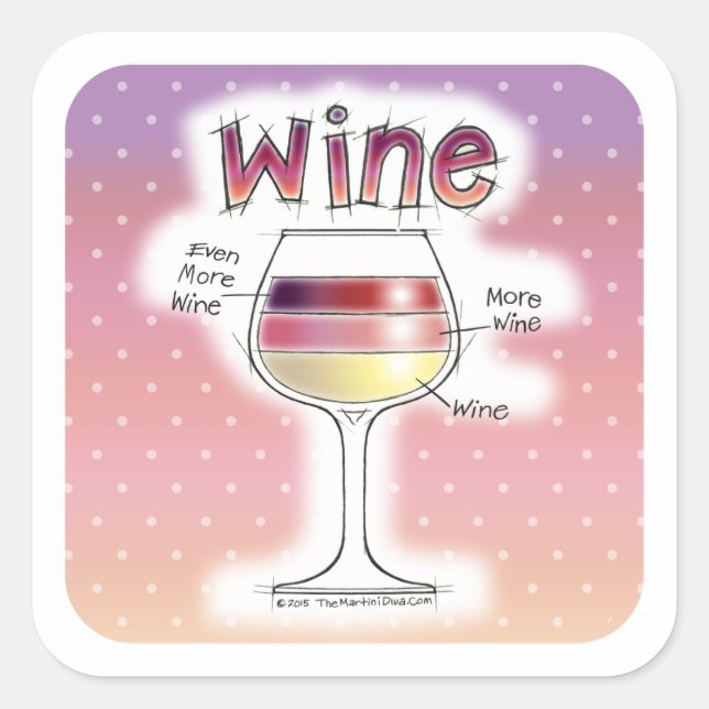 WINE, MORE WINE, EVEN MORE WINE SQUARE STICKER (Front)