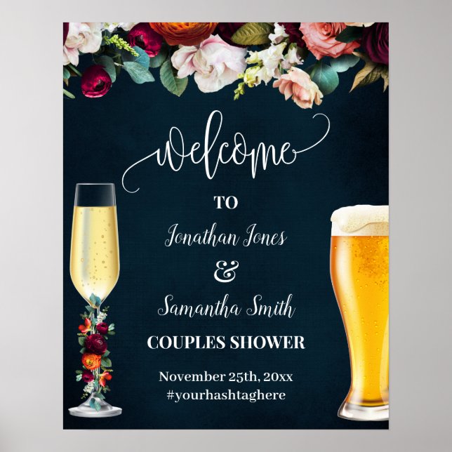 Wine Navy Bubbles & Brews Welcome Couples Wedding Poster (Front)
