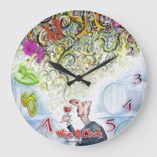 "Wine O Clock" Vibrant coloured wine timepiece. Large Clock