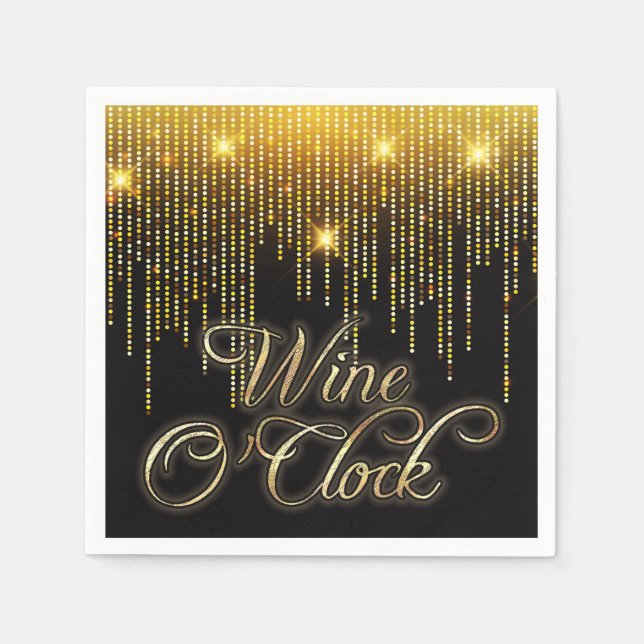 Wine O'Clock Gold Glitz Napkin (Front)