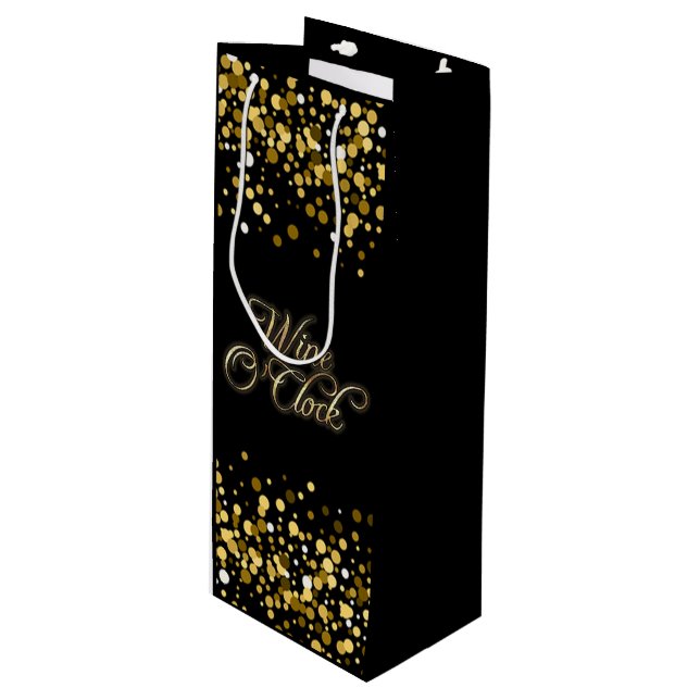 Wine O'Clock Gold Sparkle Gift Bag (Front Angled)