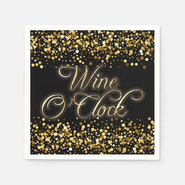 Wine O'Clock Gold Sparkle Napkin (Front)