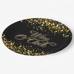 Wine O'Clock Gold Sparkle Paper Plate
