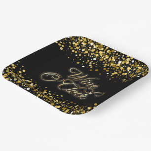 Wine O'Clock Gold Sparkle Square Paper Plate