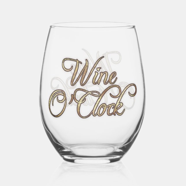 Wine O'Clock Gold Text Stemless Wine Glass (Front)