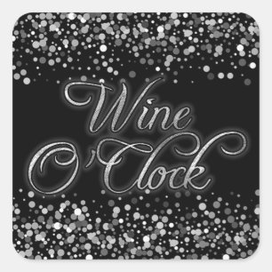 Wine O'Clock Silver Sparkle Square Sticker