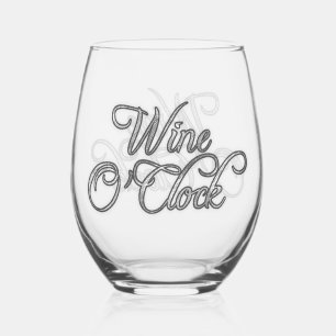 Wine O'Clock Silver Text Stemless Wine Glass