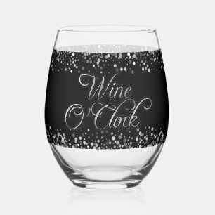 Wine O'Clock Silver Text Stemless Wine Glass