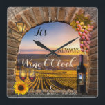 Wine OClock Vineyard Landscape Clock<br><div class="desc">It's always Wine O'Clock artistic wall clock featuring a wine bottle, glasses, grapes, lantern and sunflower on a Roman arch overlooking a painting of a vineyard landscape. The clock numbers are on a separate file and can be deleted if you do not need them. For all options, choose "customise it"...</div>