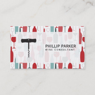 Wine Opener Bottles Glasses Pattern Business Card