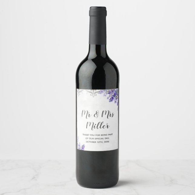 Wine or Sparkling Wine bottle label lavender (Front)