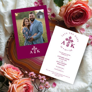 Wine Ornate Christian Cross Minimalist Wedding Save The Date