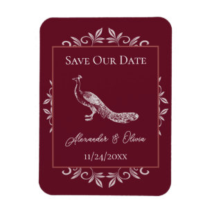 Wine Peacock Flourish Save The Date Magnet