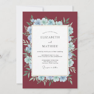 Wine Periwinkle Wreath Wedding Invitation
