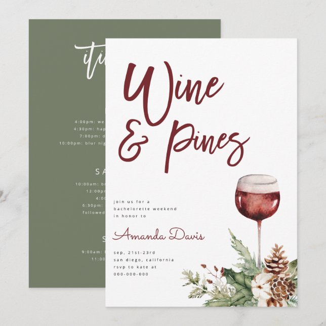 Wine & Pines Cabin Mountain Bachelorette Weekend Invitation (Front/Back)