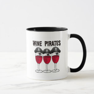 WINE PIRATES RED WINE GLASSES AND PIRATE PRINT MUG