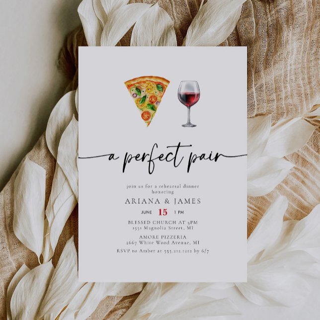 Wine & Pizza Perfect Pair Rehearsal Dinner Invitation (Creator Uploaded)