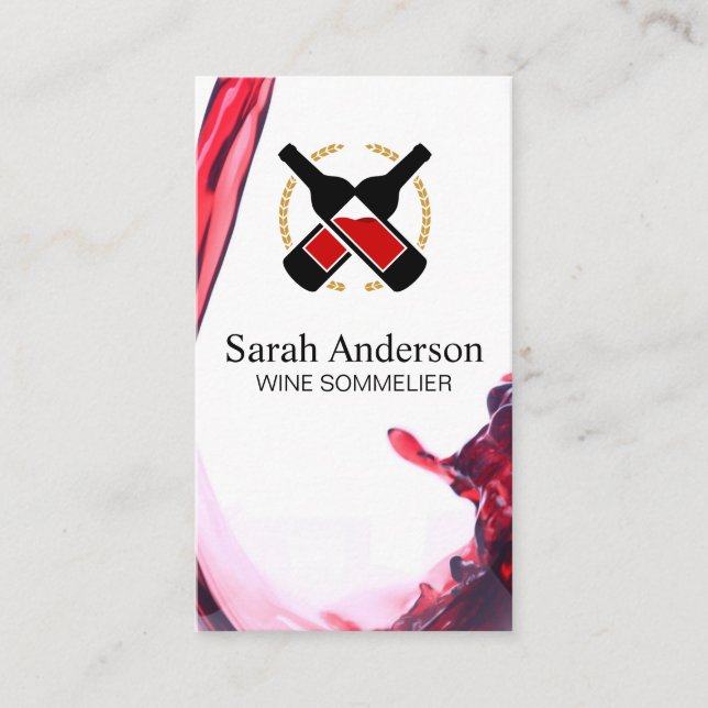 Wine Pour Splash | Red Wine Bottles Business Card (Front)