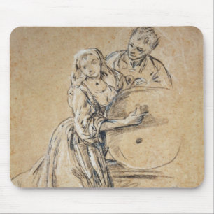Wine-pourer with a Young Man (chalk) card Mouse Pad