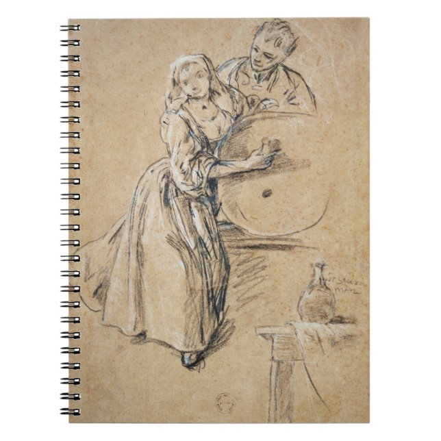 Wine-pourer with a Young Man (chalk) card Spiral Notebook (Front)
