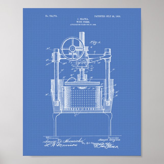 Wine Press 1903 Patent Art Blueprint Poster (Front)