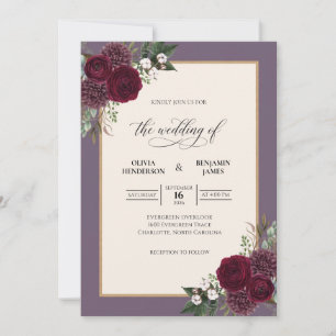 Wine Purple Foliage Eucalyptus Wedding Invitation