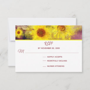 *~*  Wine Purple Rustic  Sunflower  Wedding RSVP Card