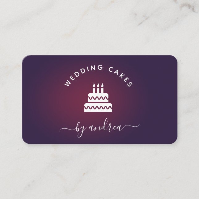Wine Purple White Wedding Cake Logo Social Media   Business Card (Front)