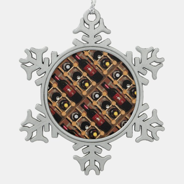 Wine Rack Abstract Snowflake Pewter Christmas Ornament (Front)