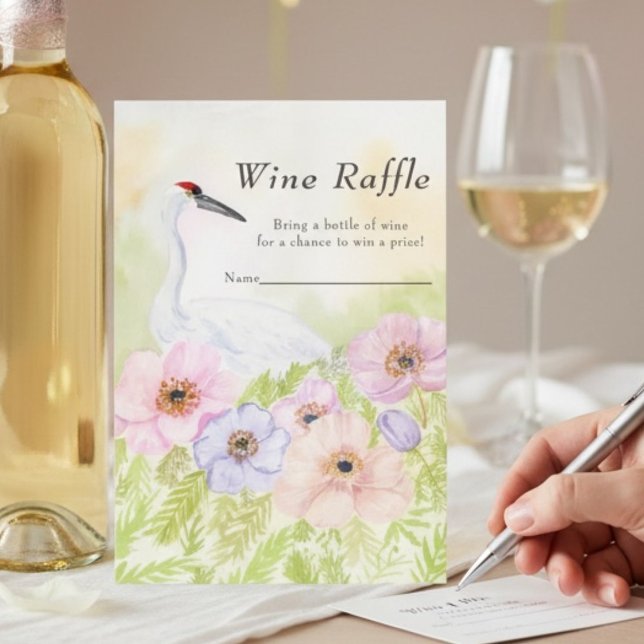 Wine Raffle Bridal Shower Whooping Crane Anemones  Enclosure Card (Creator Uploaded)