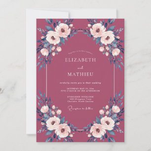 Wine Ranunculus Painted Wedding Invitation
